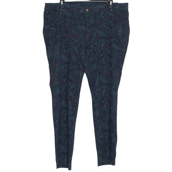 Roamans Pants Paisley Dark Floral Cottage Boho Retro Preppy Academia Artsy 24W - Picture 1 of 3